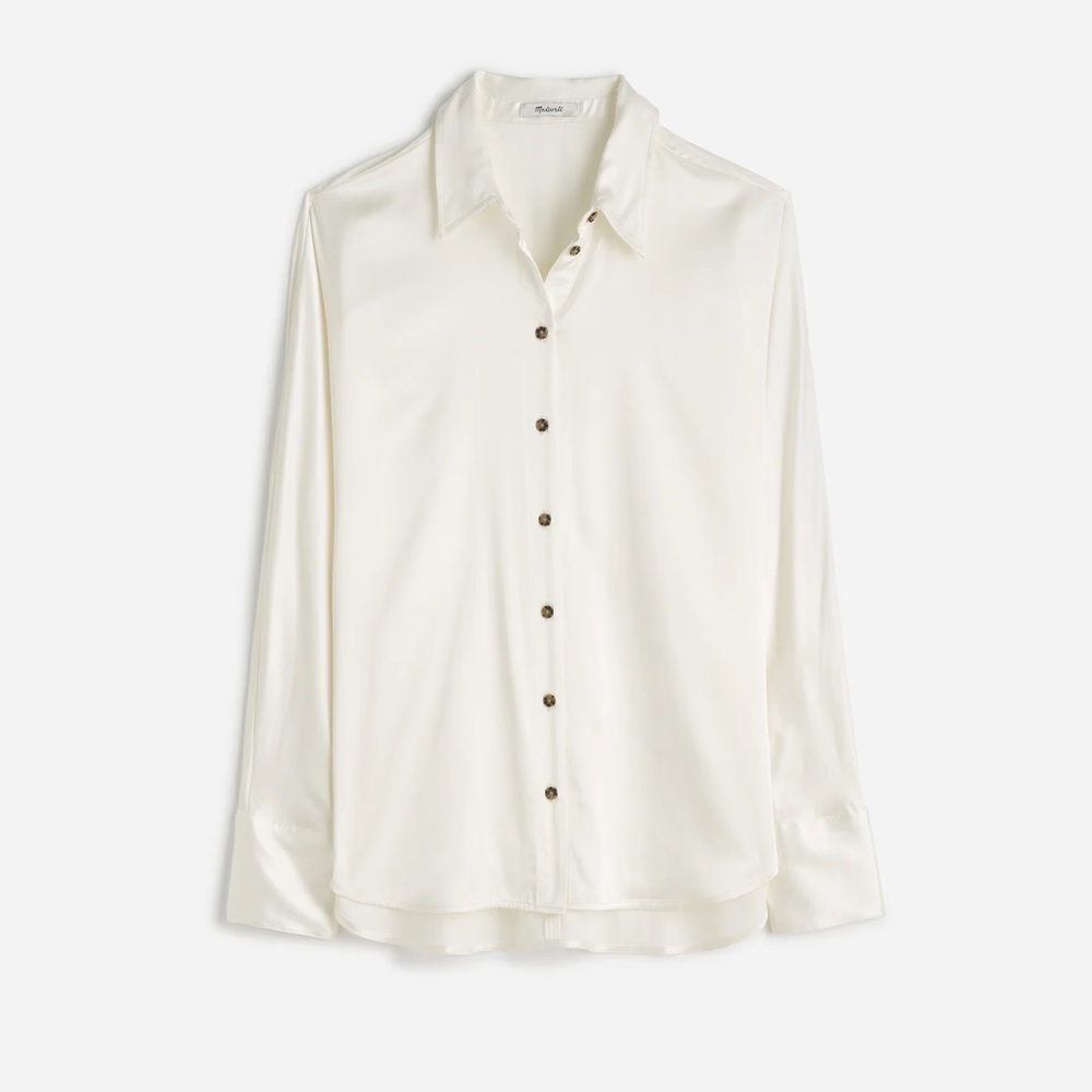 Madewell Relaxed Dolman Button-Up Shirt in Satin Winter White sz Small